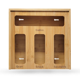 Generic Bamboo Ziplock Drawer Organizer front view shows four bag slots for easy access.