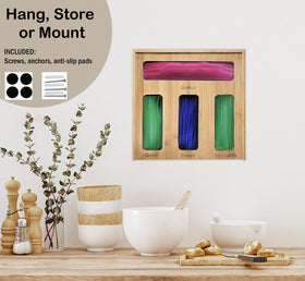 Generic Bamboo Ziplock Drawer Organizer snack slot stores smaller bags within reach.