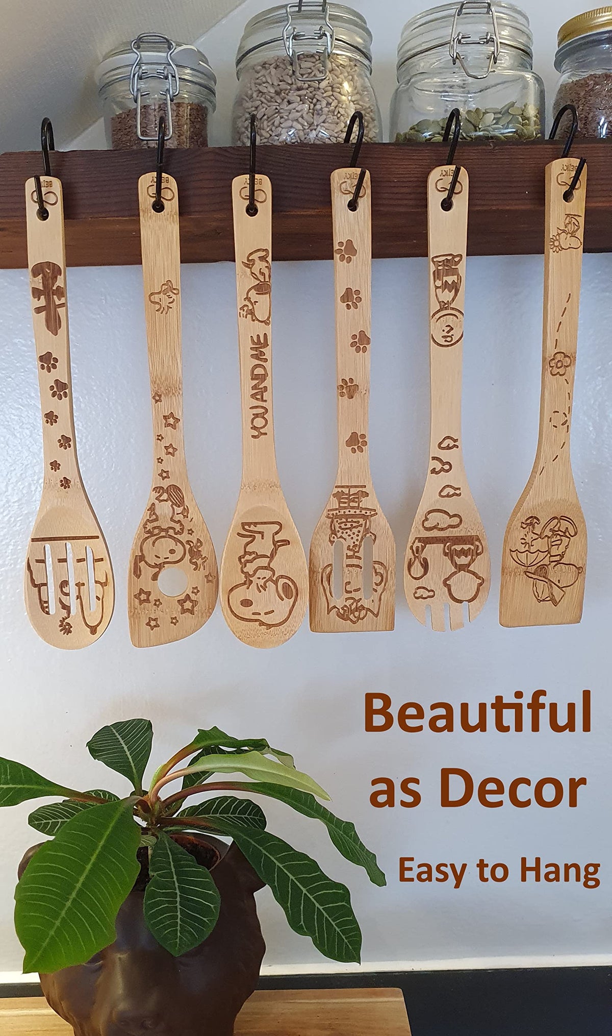 Generic Bejky natural bamboo surface offers durable utensils.