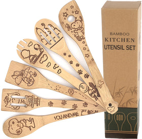 Generic Bejky six-piece cartoon dog wooden bamboo utensils set for cooking.