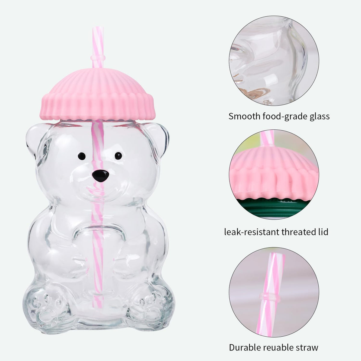 Borosilicate glass bear cup in pink, durable against temperature changes