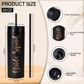 Generic Bride Squad Black Tumbler 16oz with lid ideal for parties