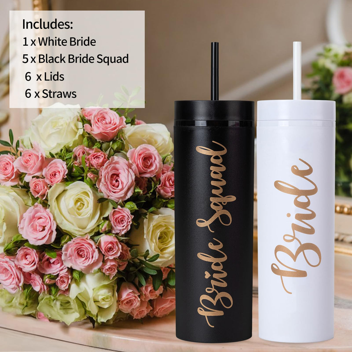 Generic Bride Squad Black Tumbler 16oz with lid in party decor use