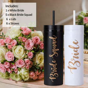 Generic Bride Squad Black Tumbler 16oz with lid in party decor use