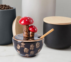 Bottom view of the Generic brown ceramic mushroom salt cellar highlighting porcelain finish