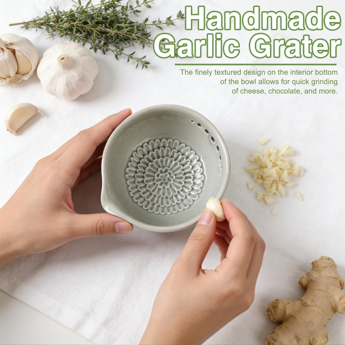 Generic ceramic bowl with integrated pour spout for precise sprinkling.