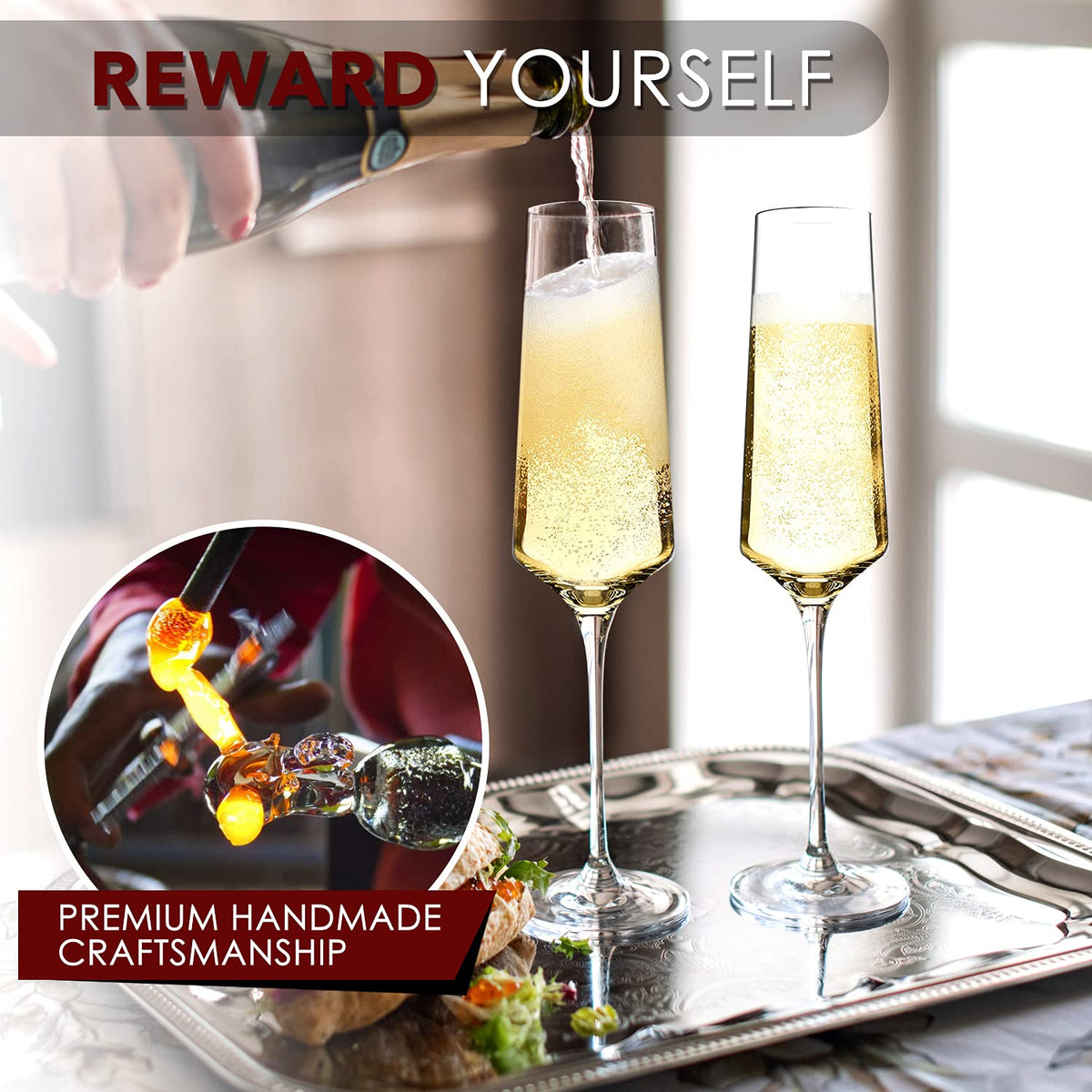 Generic Chouggo Champagne Flutes close-up with thin rim enhances sip and aroma.