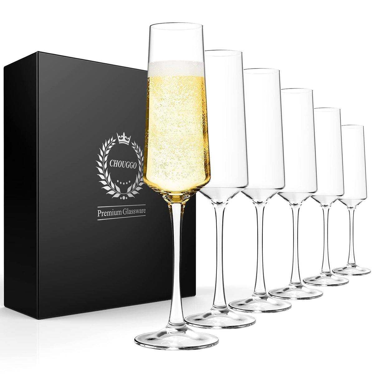 Generic Chouggo Champagne Flutes set of 6 hand-blown crystal for elegant celebrations.