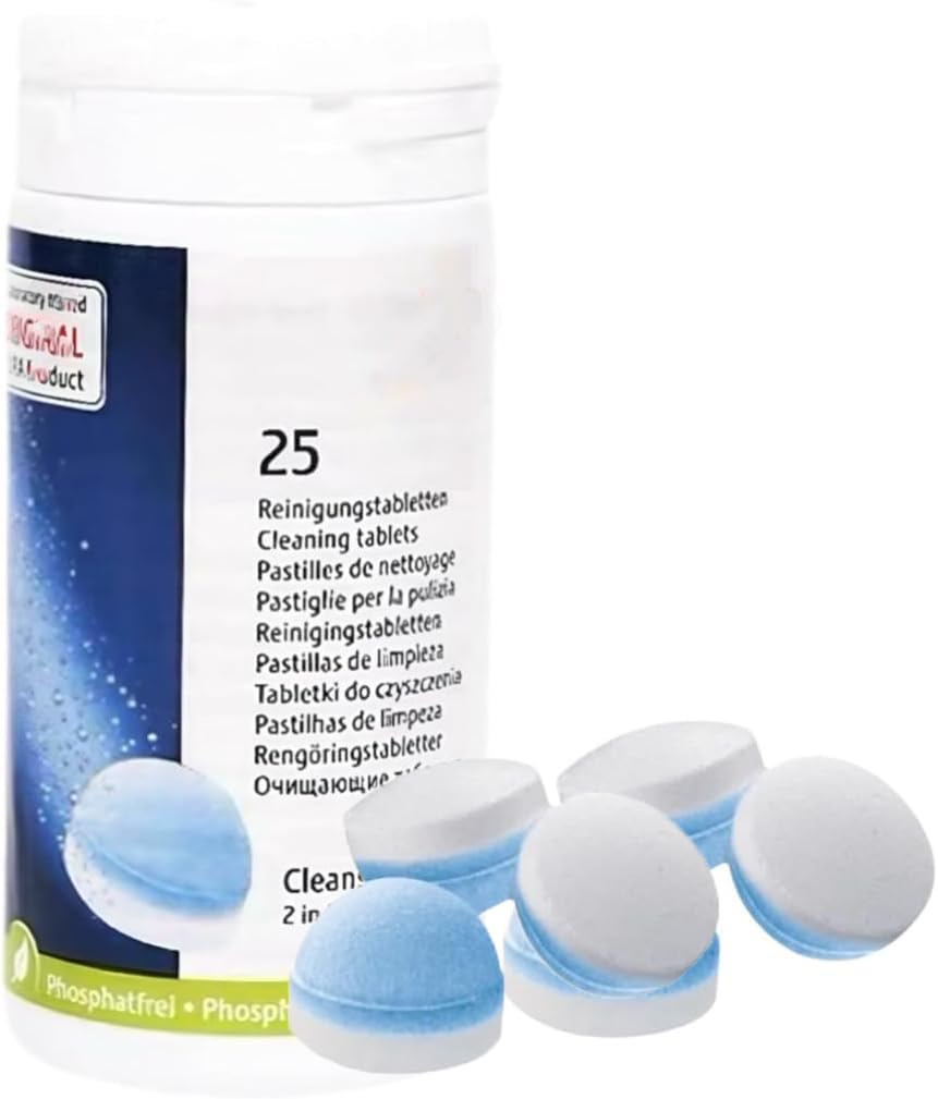 Generic Cleaning Tablets bottle-front showing packaging and value of 25 tablets.