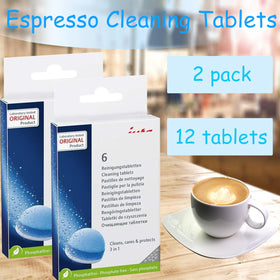 Generic 3-Phase Espresso Cleaning Tablets usage shows a simple, effective maintenance routine.