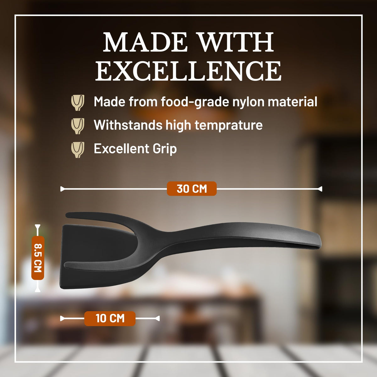 Generic compact 2-in-1 spatula-tongs; ideal for small kitchens.