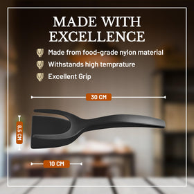 Generic compact 2-in-1 spatula-tongs; ideal for small kitchens.