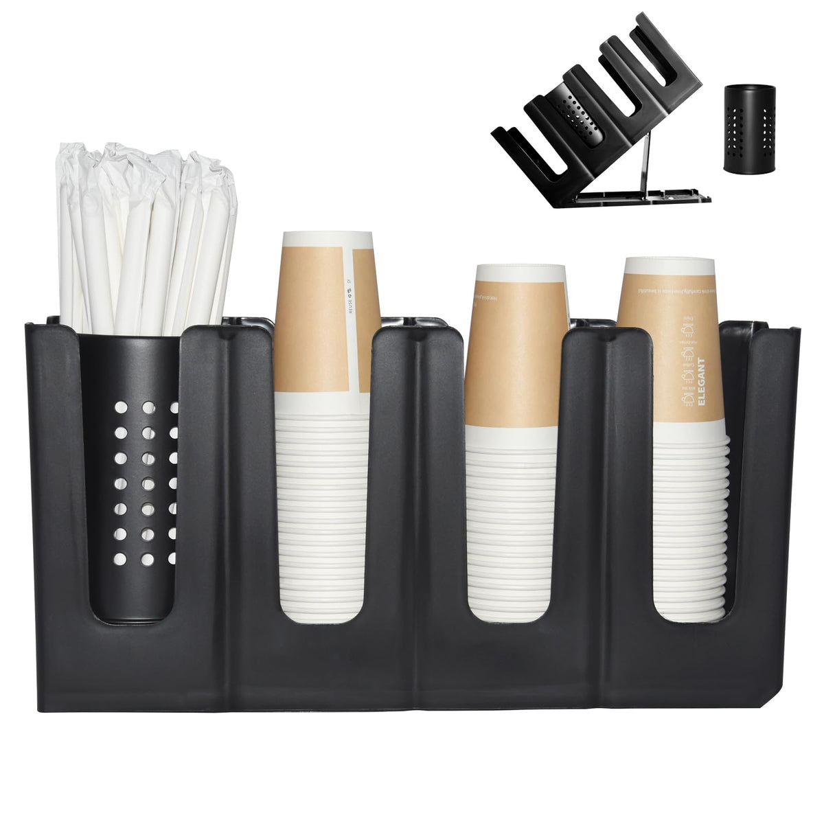 Generic Cup Holder Lid Dispenser with 4 compartments keeps cups neatly organized.