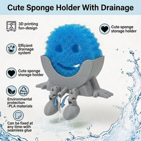 Generic Cute Hanging Sponge Holder with Drainage, front view demonstrates tidy kitchen counter.