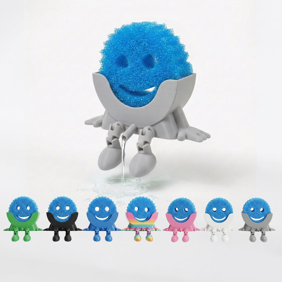 Generic Cute Hanging Sponge Holder with Drainage, sink side view, keeps sponge dry.