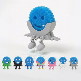 Generic Cute Hanging Sponge Holder with Drainage, sink side view, keeps sponge dry.