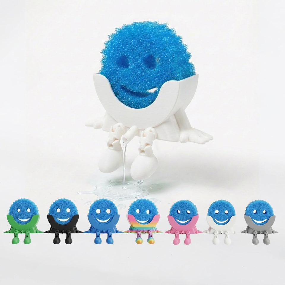Generic cute hanging sponge holder with drainage keeps sponge dry for a tidy sink.