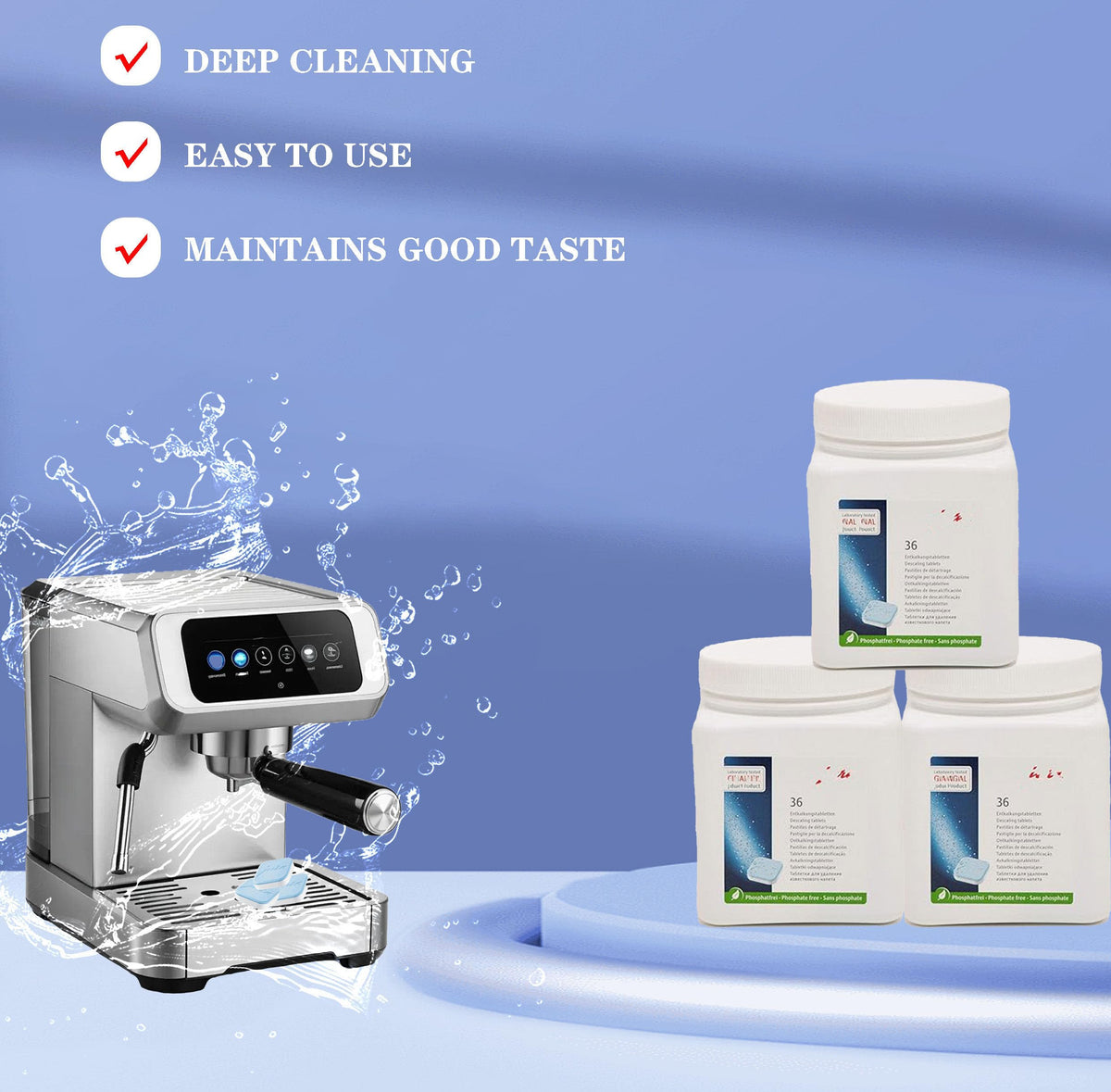 Generic descaling tablets used with automatic coffee machines.