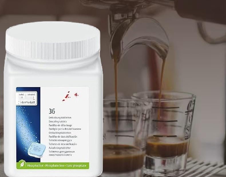 Generic descaling tablets dissolving in water during cleaning cycle.