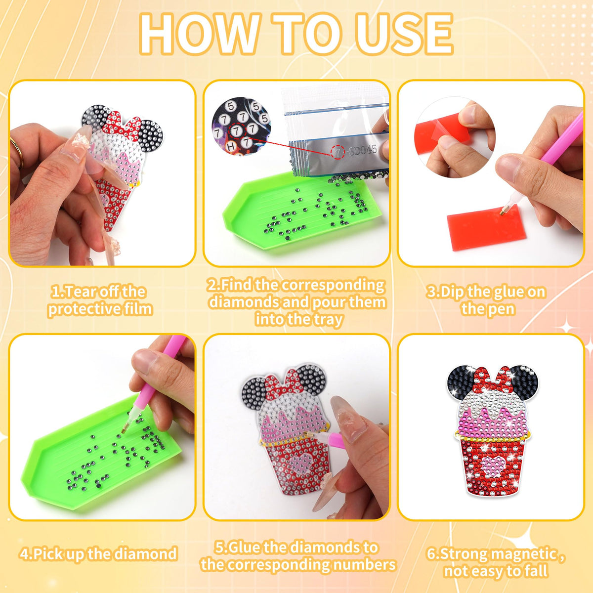 Generic diamond beads sparkle on a mouse magnet for texture