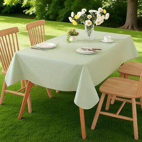 Generic Rectangular Vinyl Tablecloth draped on kitchen table.