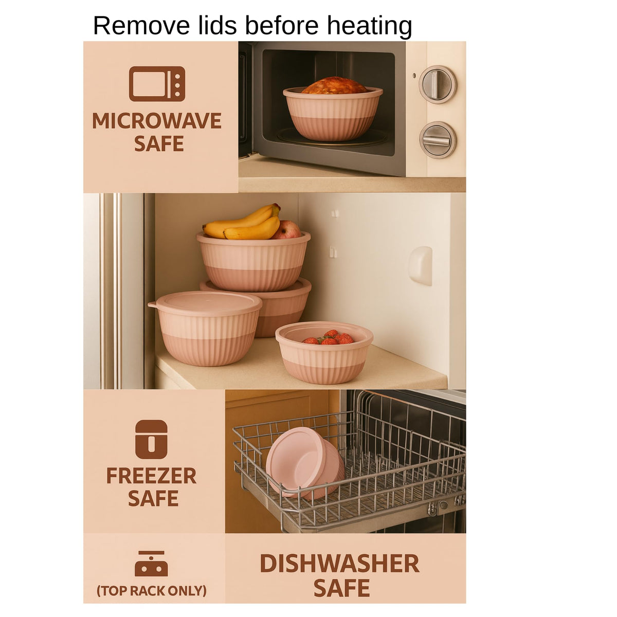 Generic Dishwasher-safe bowls for easy cleaning after busy cooking
