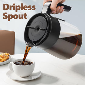 Dishwasher-safe carafe makes cleanup quick after brewing.