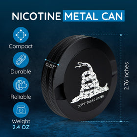 Generic Don't Tread on Me Zyn Metal Can secure O-ring seal blocks leaks and preserves freshness during travel.