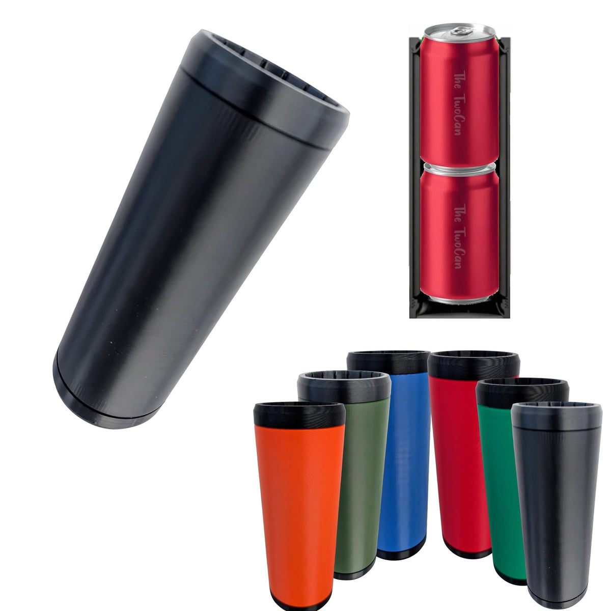 Generic double tactical reload can holder front view keeps two 12oz cans organized for camping.