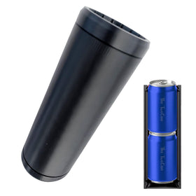 Generic dual-stack cans loading in holder demonstrates easy access during outdoor tailgating.