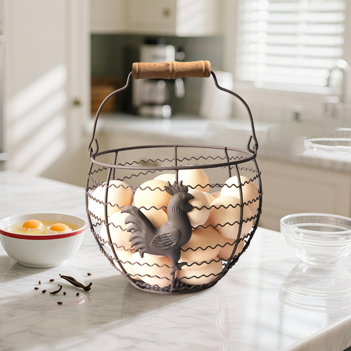 Generic egg basket on countertop for stylish display and easy access