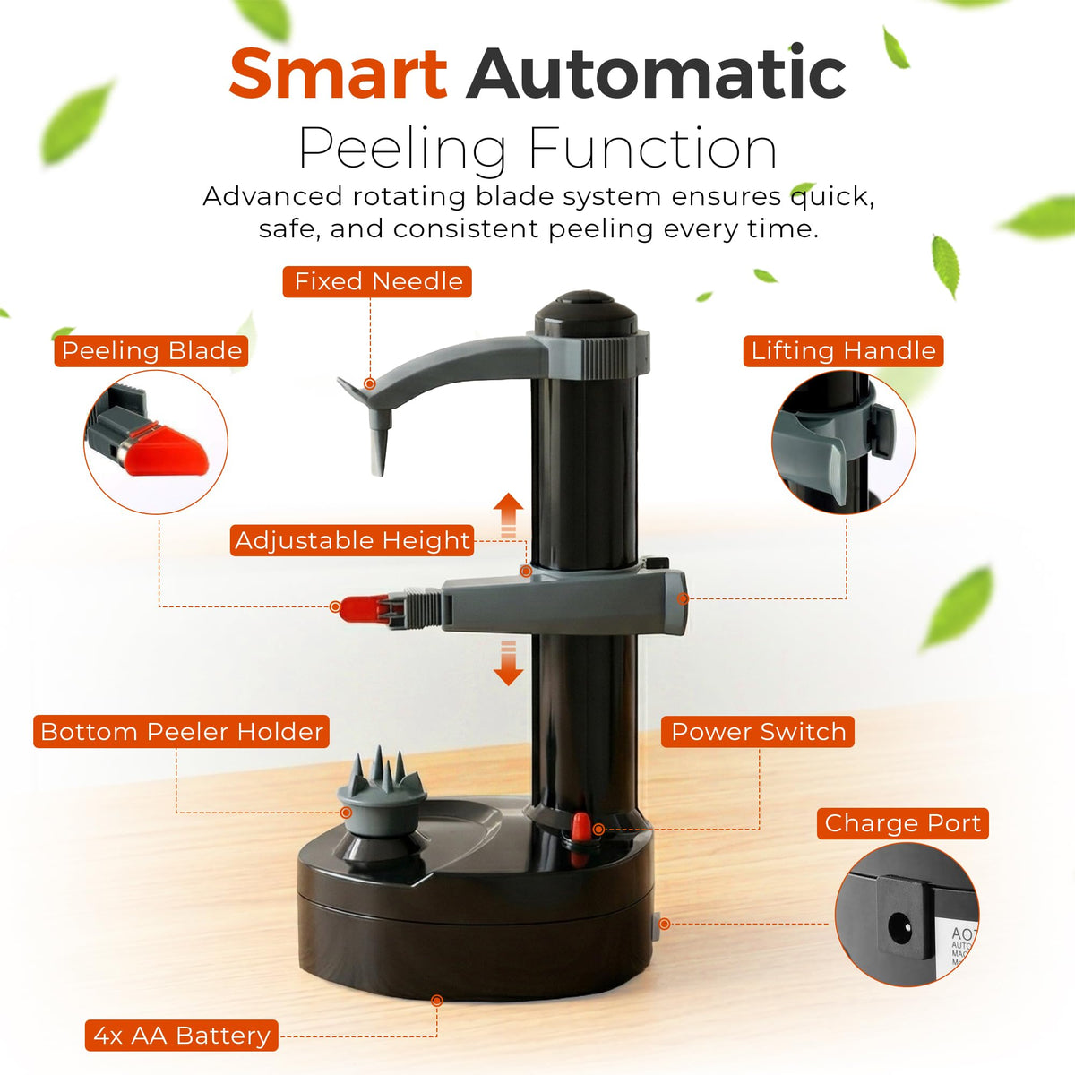 Generic Electric Peeler safety feature keeps hands away from blades.