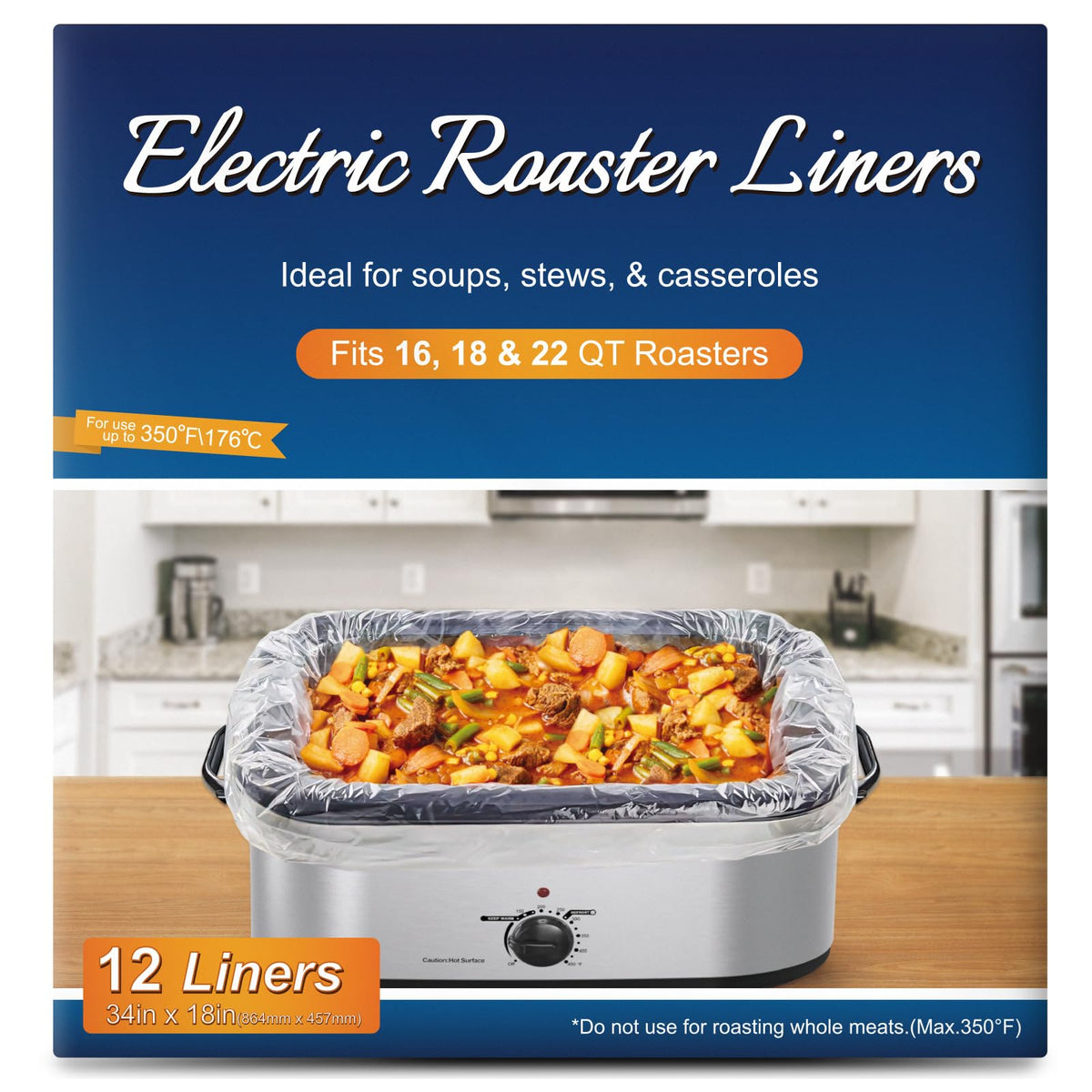 Generic Electric Roaster Liners 18x34 inch pack ensures even heating and easy cleanup.