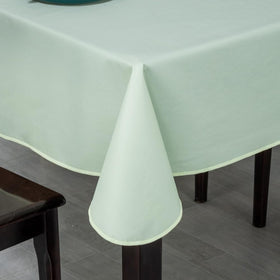 Generic Elegant Rectangular Tablecloth in light green on dining table, stylish and practical.