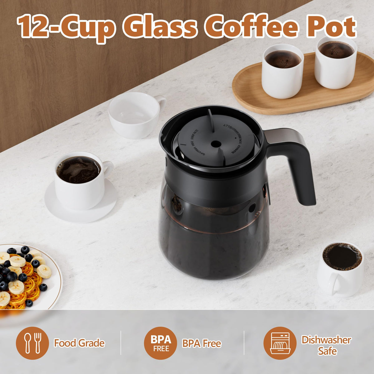 Ergonomic handle and spout for controlled pouring during coffee service.