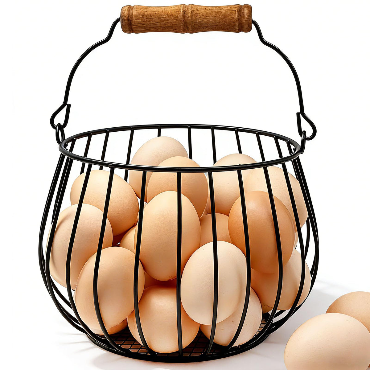 Generic Farmhouse Egg Basket with wood handle ready for coop-to-counter use