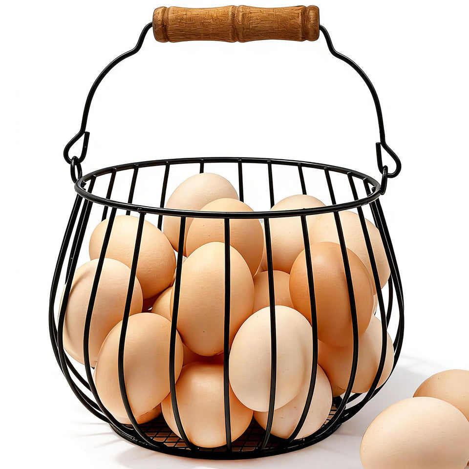 Generic Farmhouse Egg Basket with wood handle ready for coop-to-counter use