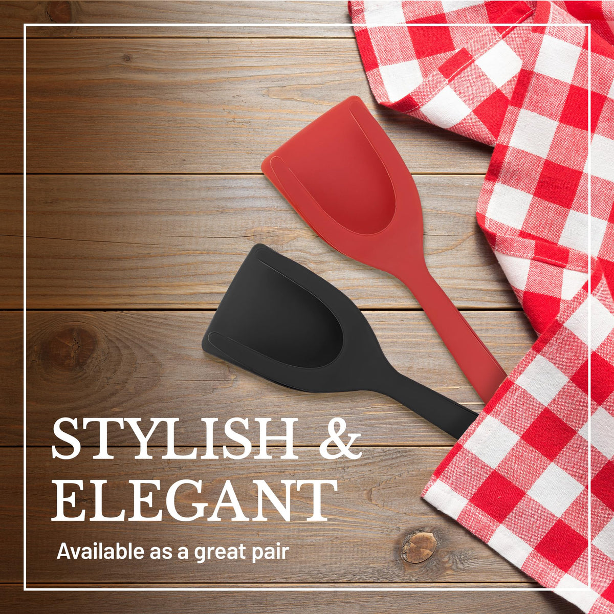 Generic black flip-grip spatula for modern kitchens.