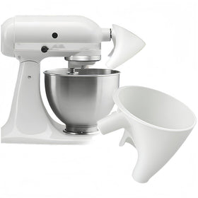 Generic flour funnel for KitchenAid attachment enables clean hands-free pouring into the bowl.