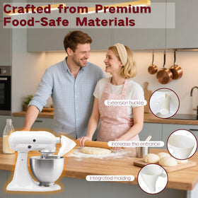 Generic hand-free clip-secured funnel secures in seconds during mixing.