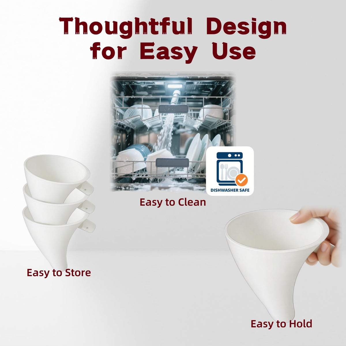 Generic flour funnel features a wide base for stable mixing without disturbing beaters.