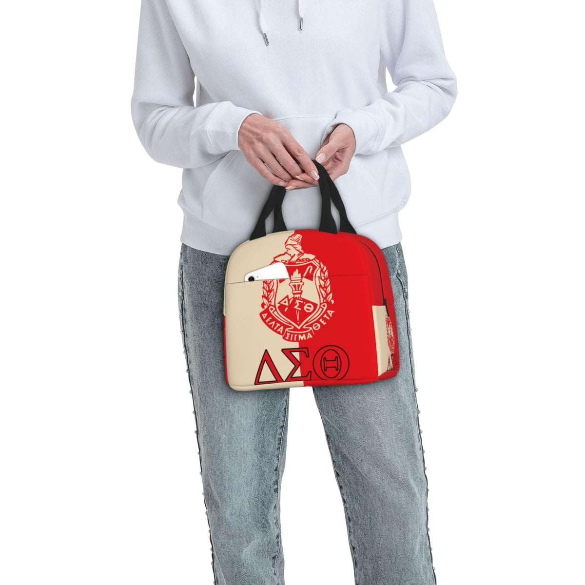 Generic Sorority lunch bag front zip pocket for essentials.