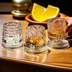 Generic gift-ready rotating cocktail glasses set ideal for birthdays or Father's Day.
