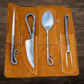 Generic hand-forged medieval cutlery set knife, durable for everyday feasts.