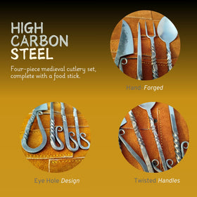 Generic hand-forged medieval cutlery set spoon, with a smooth balance for dining.