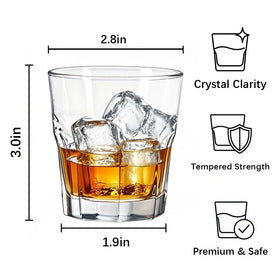 Generic heavy-base rocks glass with a thick base for stability during gatherings.