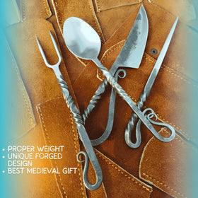 Generic cutlery close-up in high-carbon steel, highlights durable craftsmanship.