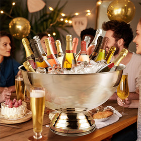 Generic ice bucket with fruits and beverages for serving display.