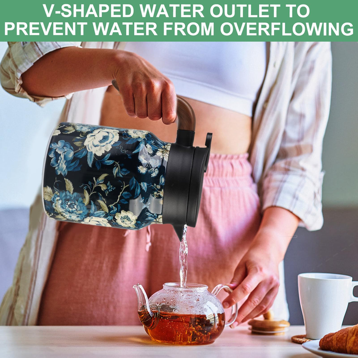 Generic insulated stainless steel teapot stays hot or cold with double-wall design.