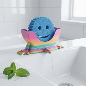 Generic kitchen sink sponge drying stand promotes faster drying and less mess.